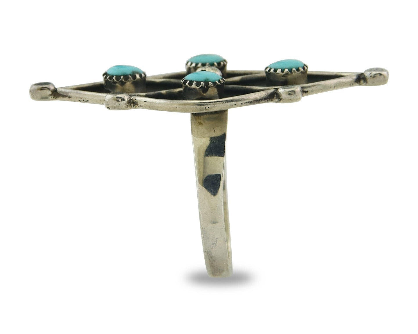 Vintage Zuni Ring 925 Sterling Authentic Natural Turquoise Native Artist Sz 9.75