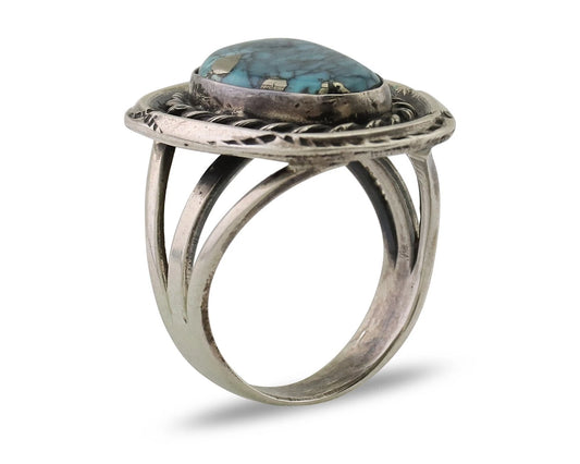 Navajo Handmade Ring 925 Silver Spiderweb Turquoise Native American Artist C.80s