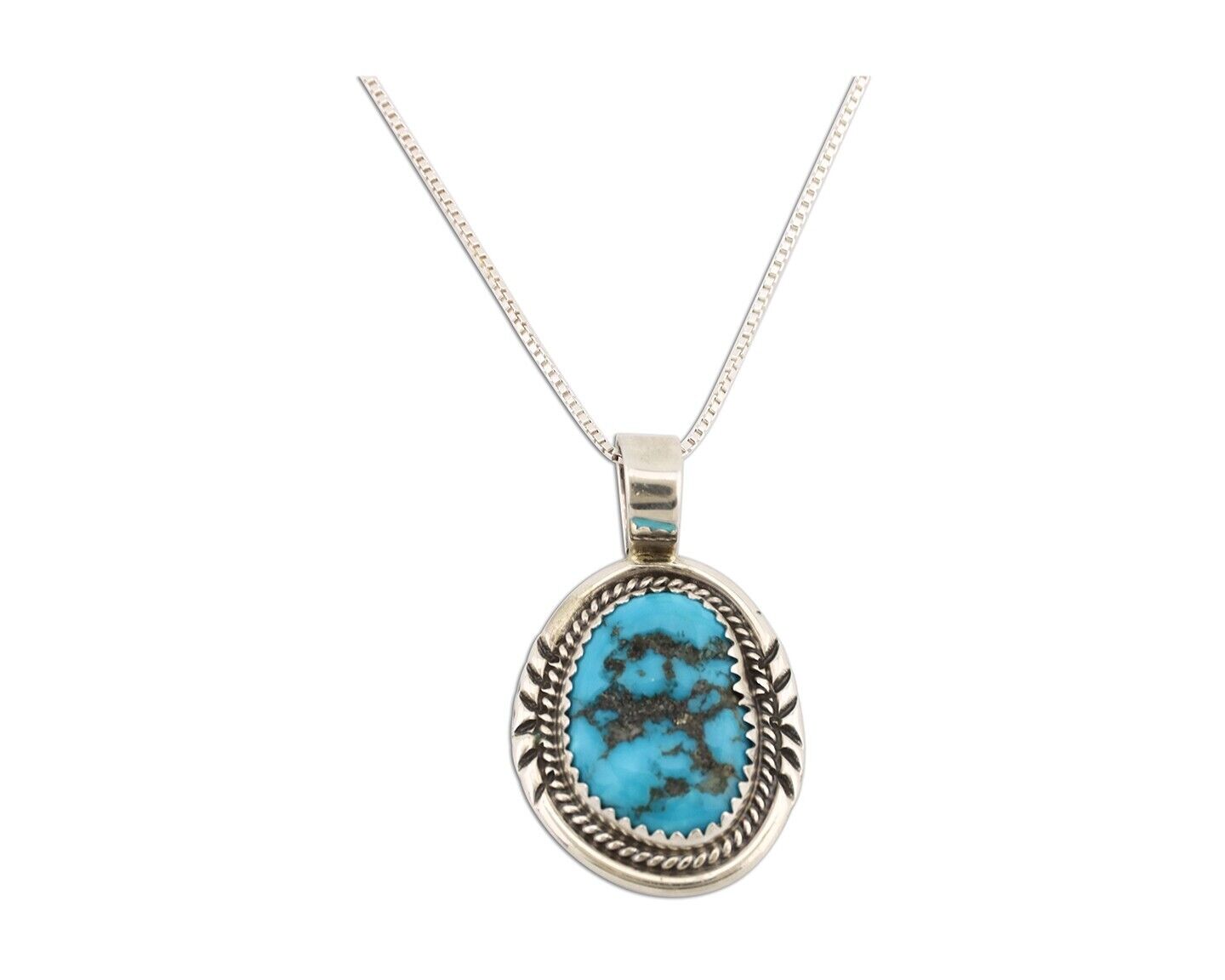 Navajo Necklace 925 Silver Sleeping Beauty Turquoise Signed Anna Begay C.80's