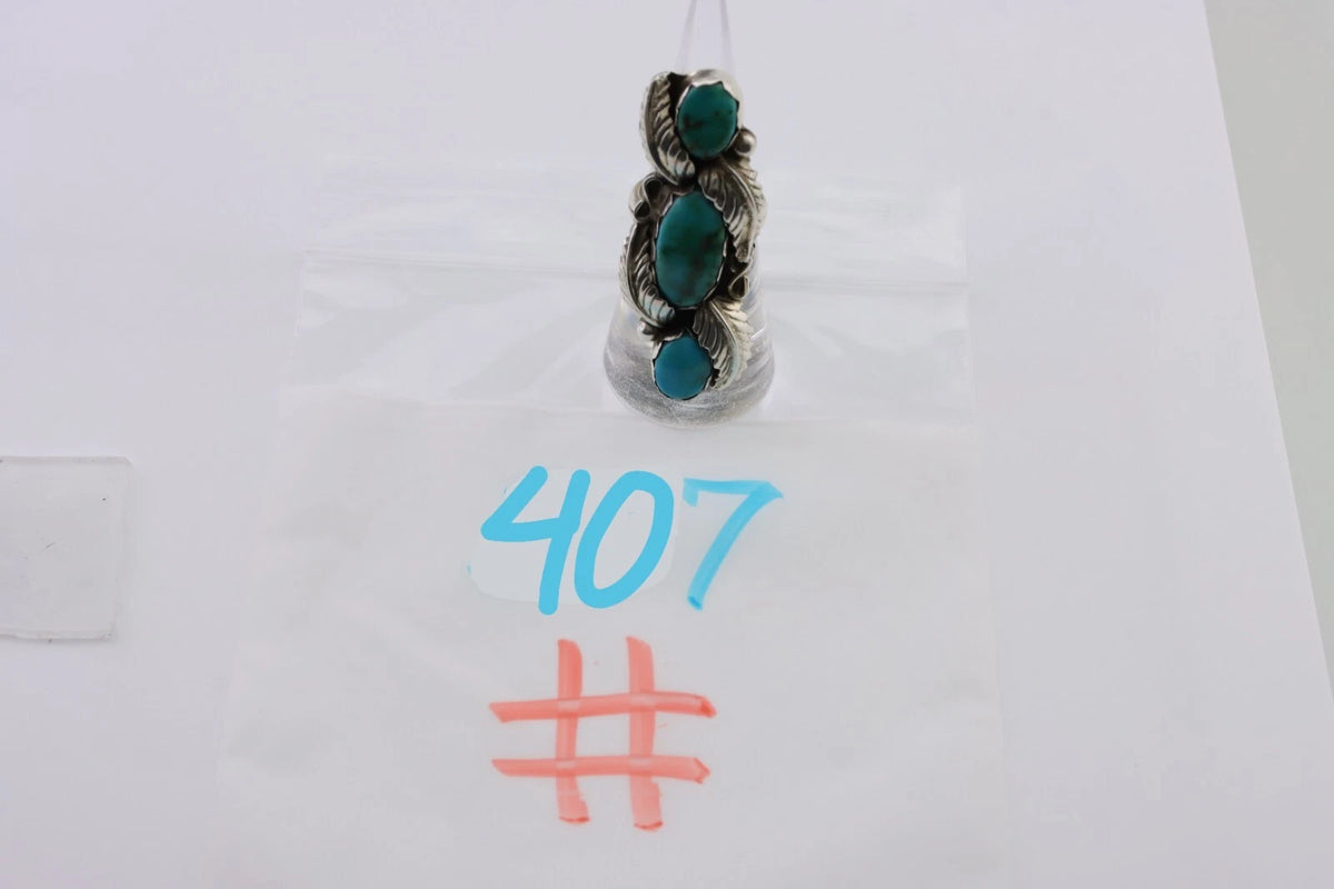 Navajo Ring 925 Silver Kingman Turquoise Native American Artist C.80's