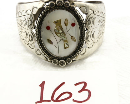 Navajo Natural Gemstone Bracelet 925 Silver Artist Native American Inlaid C.1975