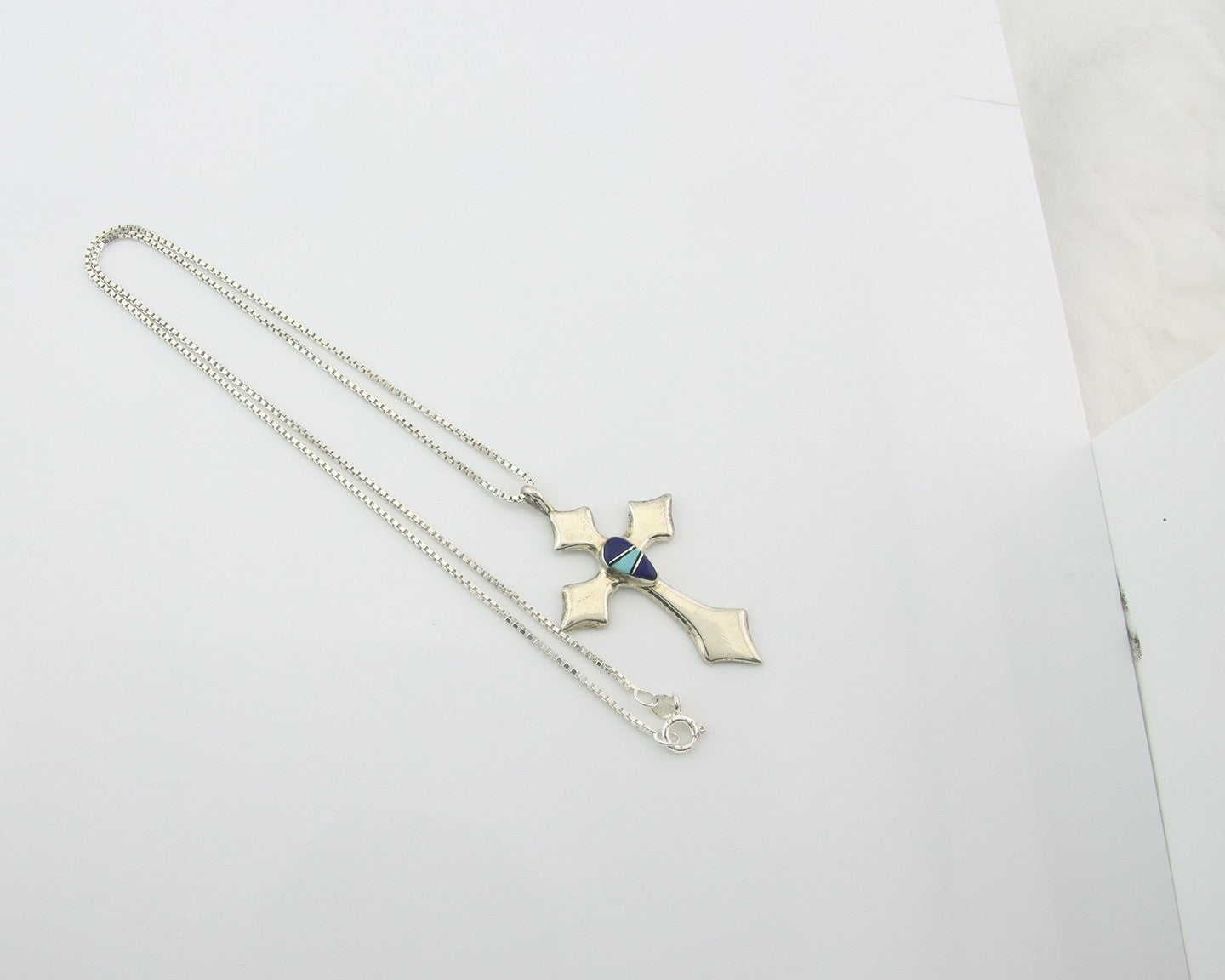 Navajo Cross Necklace Sterling Silver Authentic Natural Gemstones Signed M
