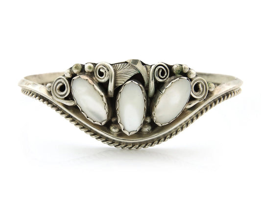 Navajo Cuff Bracelet Sterling Silver Authentic MOP Signed Justin Morris