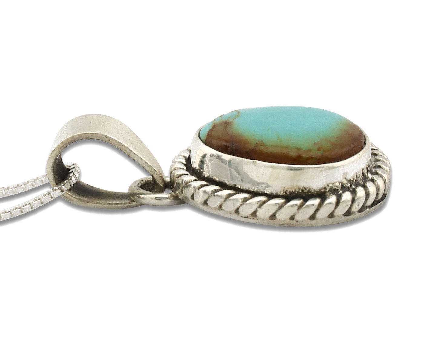Navajo Necklace .925 Silver Kingman Turquoise Signed Gecko C.80's