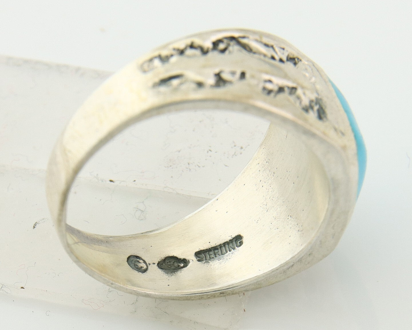 Men Vintage Nugget Ring 925 Sterling Turquoise Artist Signed SC Size 10