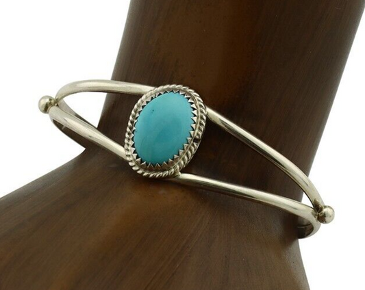 Navajo Bracelet 925 Silver Sleeping Beauty Turquoise Native Artist C.80's