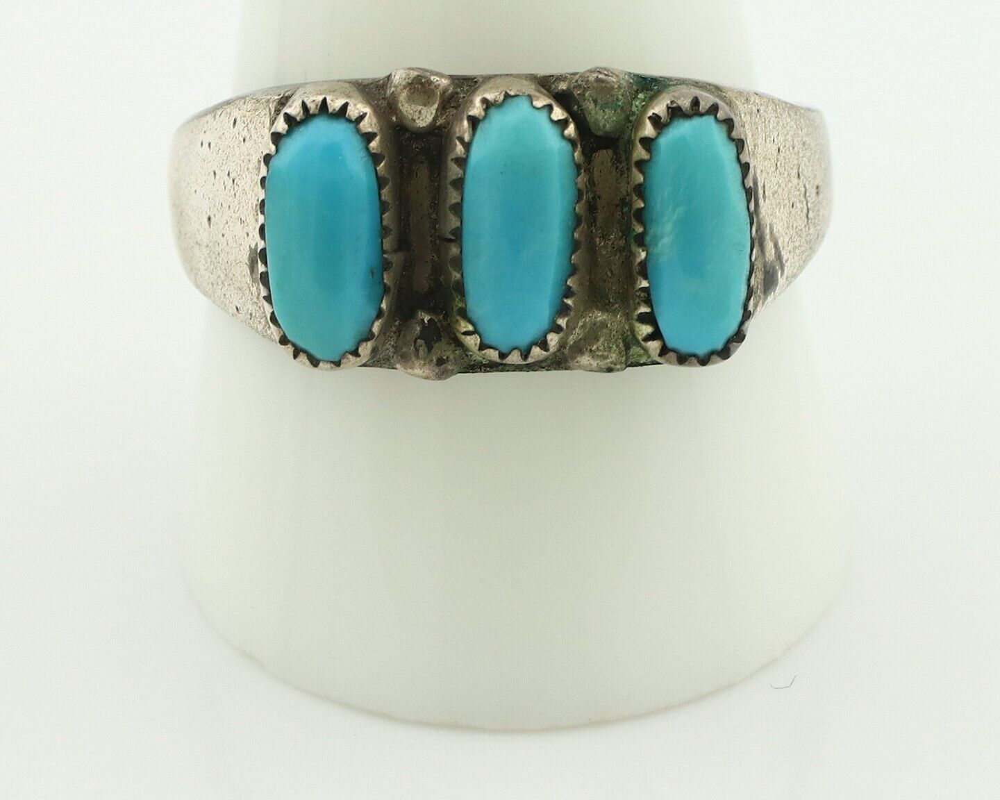 Zuni Ring .925 Silver Natural Sleeping Beauty Turquoise Signed R. LULE C.80's