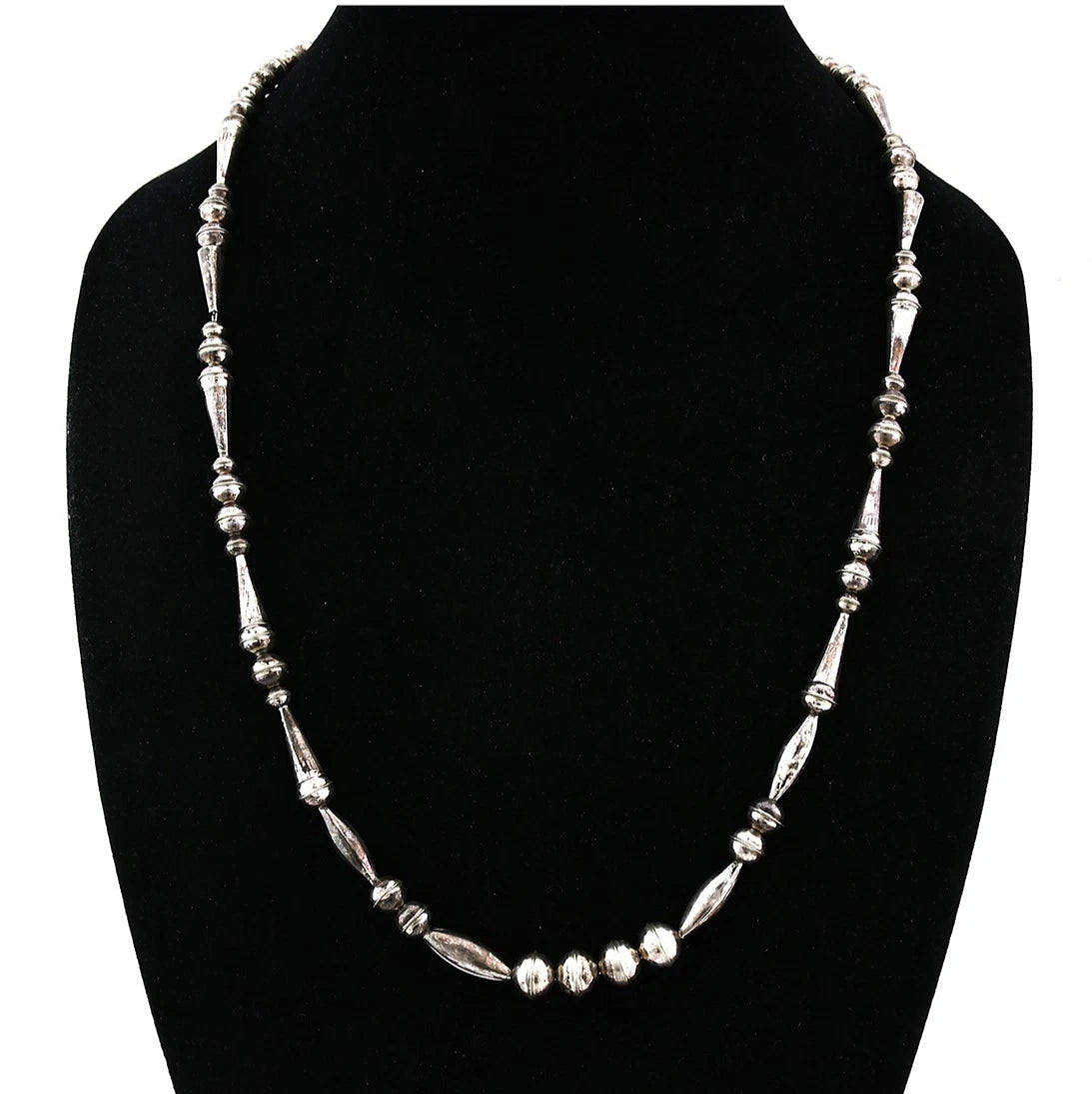 Navajo Bead Necklace Sterling Silver8.0 mm wide 25 in long Circa 1980's
