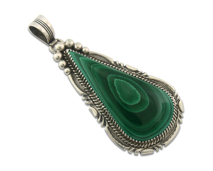 Navajo Sterling Silver Pendant Malachite Vintage Handmade Signed George Begay