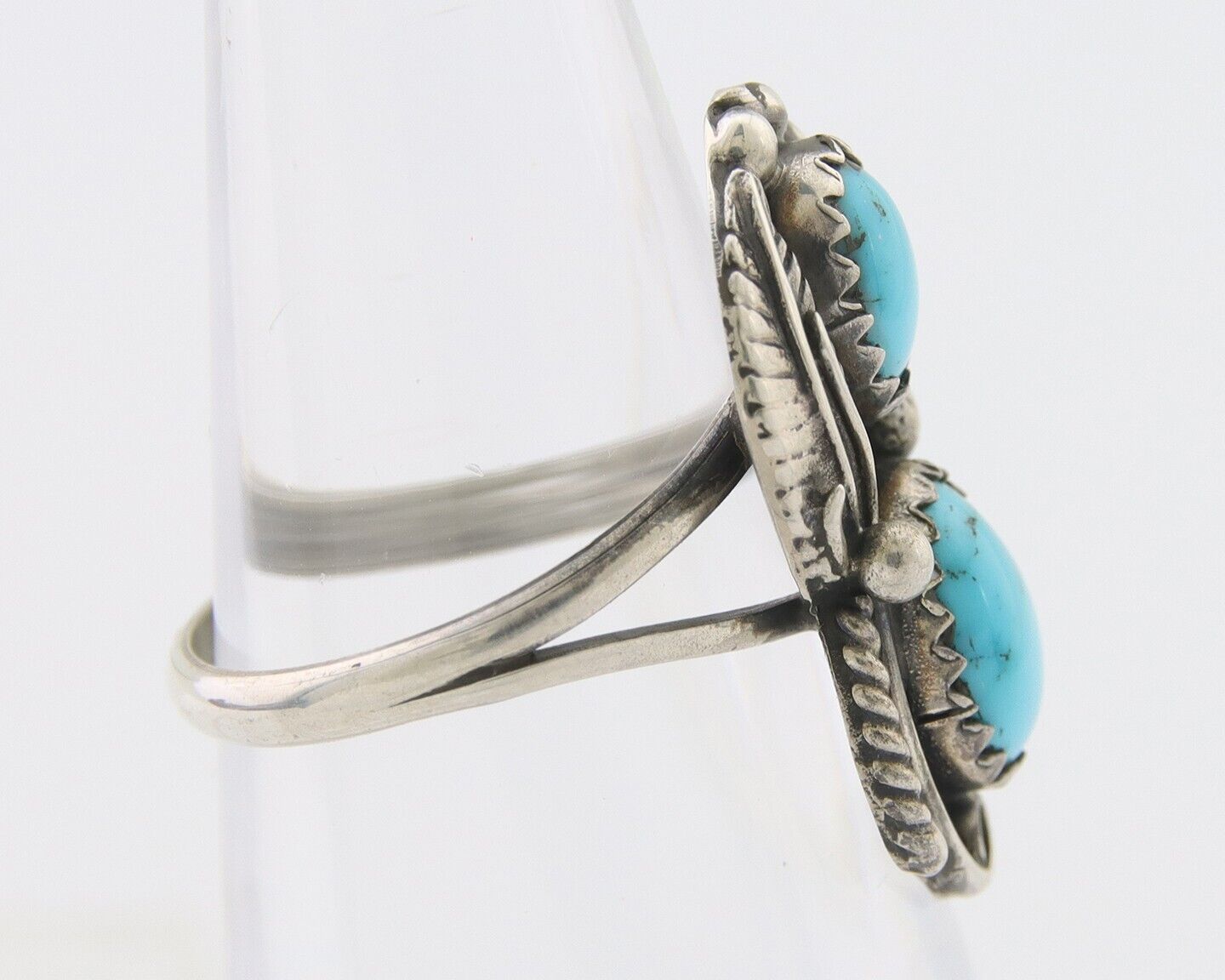 Navajo Ring 925 Silver Natural Blue Turquoise Artist Signed SC C.80's Size 5.5