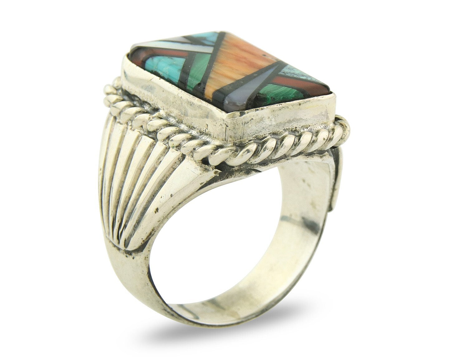 Vintage Navajo Ring 925 Sterling Natural Gemstone Signed C Montoya Size 10