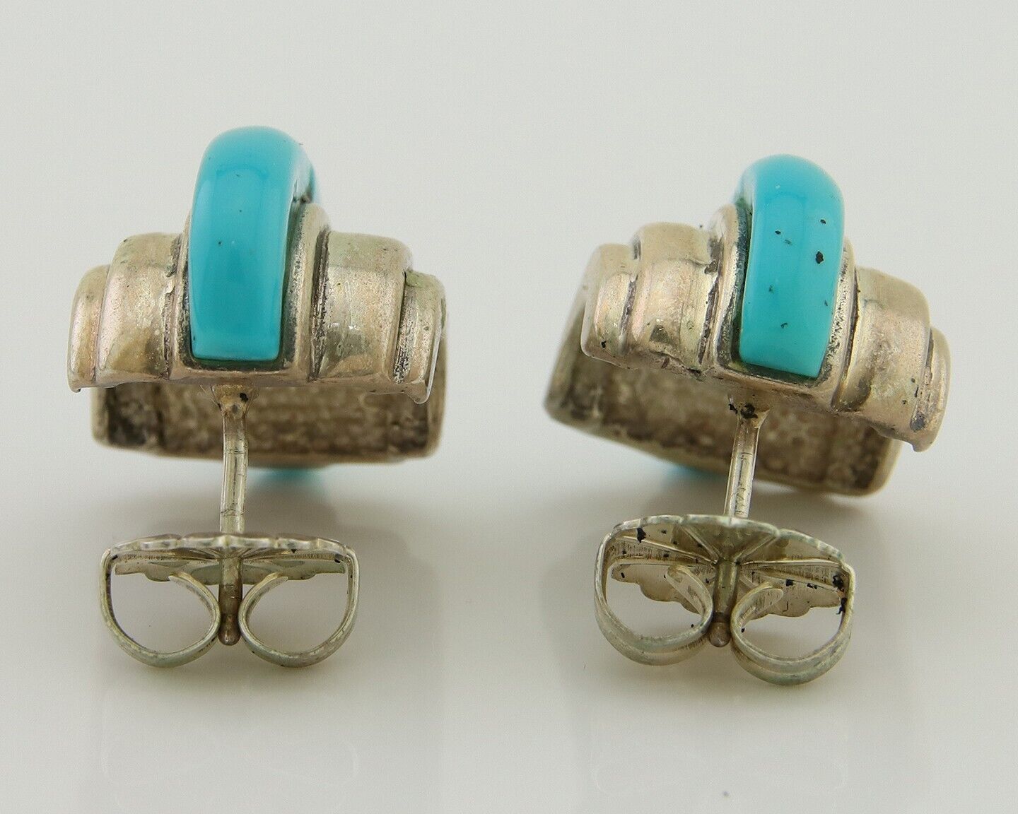 Navajo Half Hoop Earrings 925 Silver Natural Turquoise Artist Signed ShaRay C80s