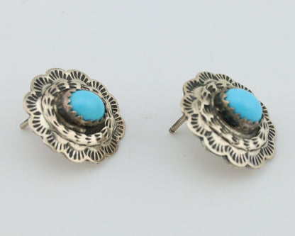 Navajo Earrings 925 Silver Natural Blue Turquoise Native American Artist C.80s