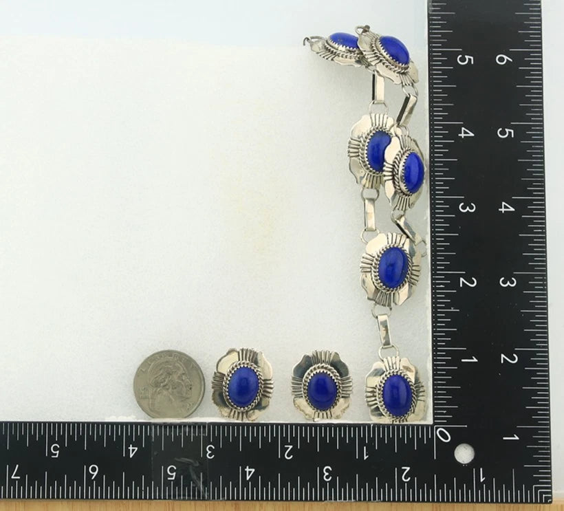 Navajo Necklace Earring Set Sterling Silver Lapis Vintage Signed W Denetdale