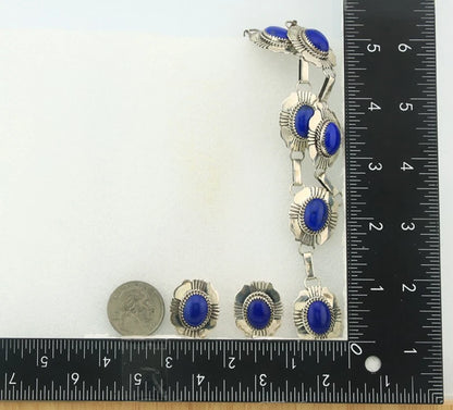 Navajo Necklace Earring Set Sterling Silver Lapis Vintage Signed W Denetdale