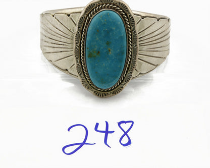 Navajo Stone Cutter Dick Zachary .925 Silver Nat Turquoise Cuff