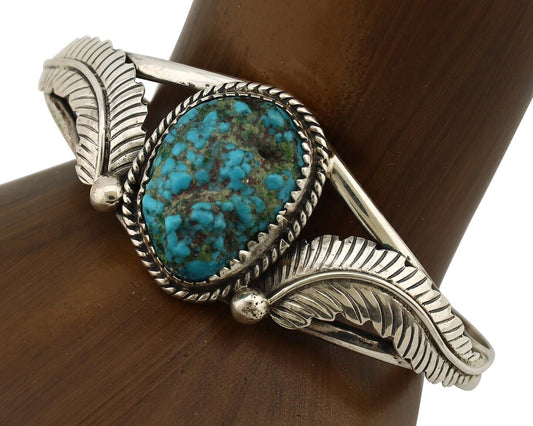 Navajo Bracelet 925 Silver Sleeping Beauty Turquoise Native American Artist C80s