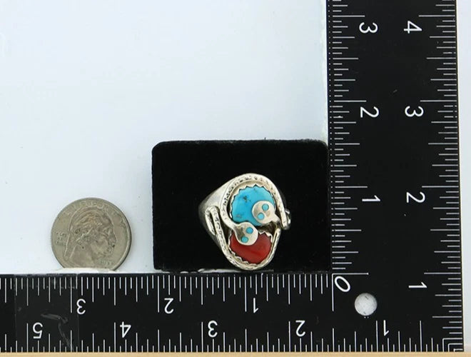 Men Zuni Ring Sterling Silver Gemstones Signed Effie Calavasa Size 11.75