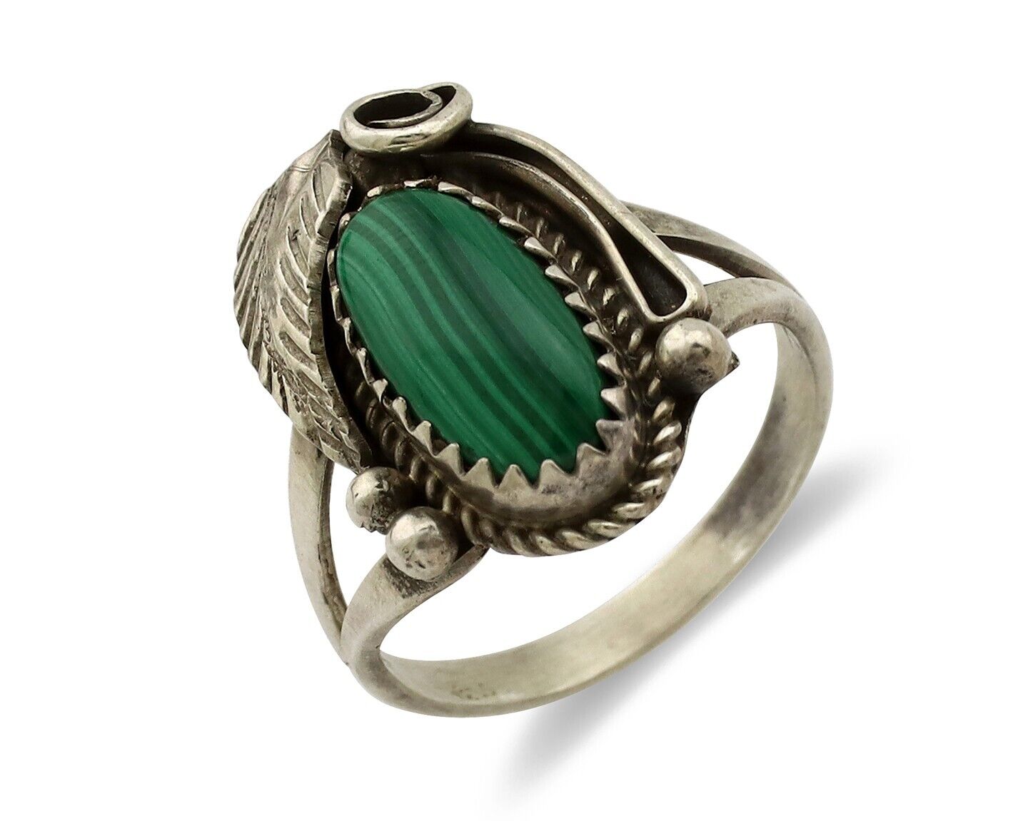 Navajo Ring 925 Silver Natural Mined Malachite Artist Signed Justin Morris C.80s