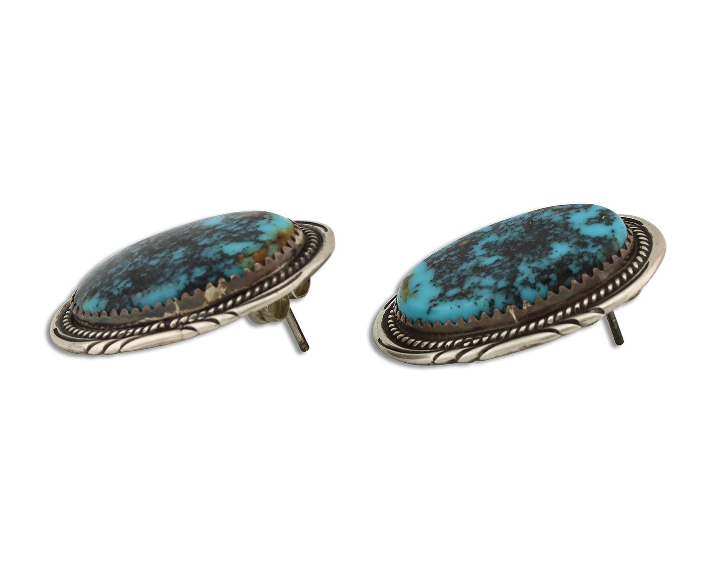 Navajo Earrings 925 Silver Kingman Spiderweb Signed M Begay C.80's