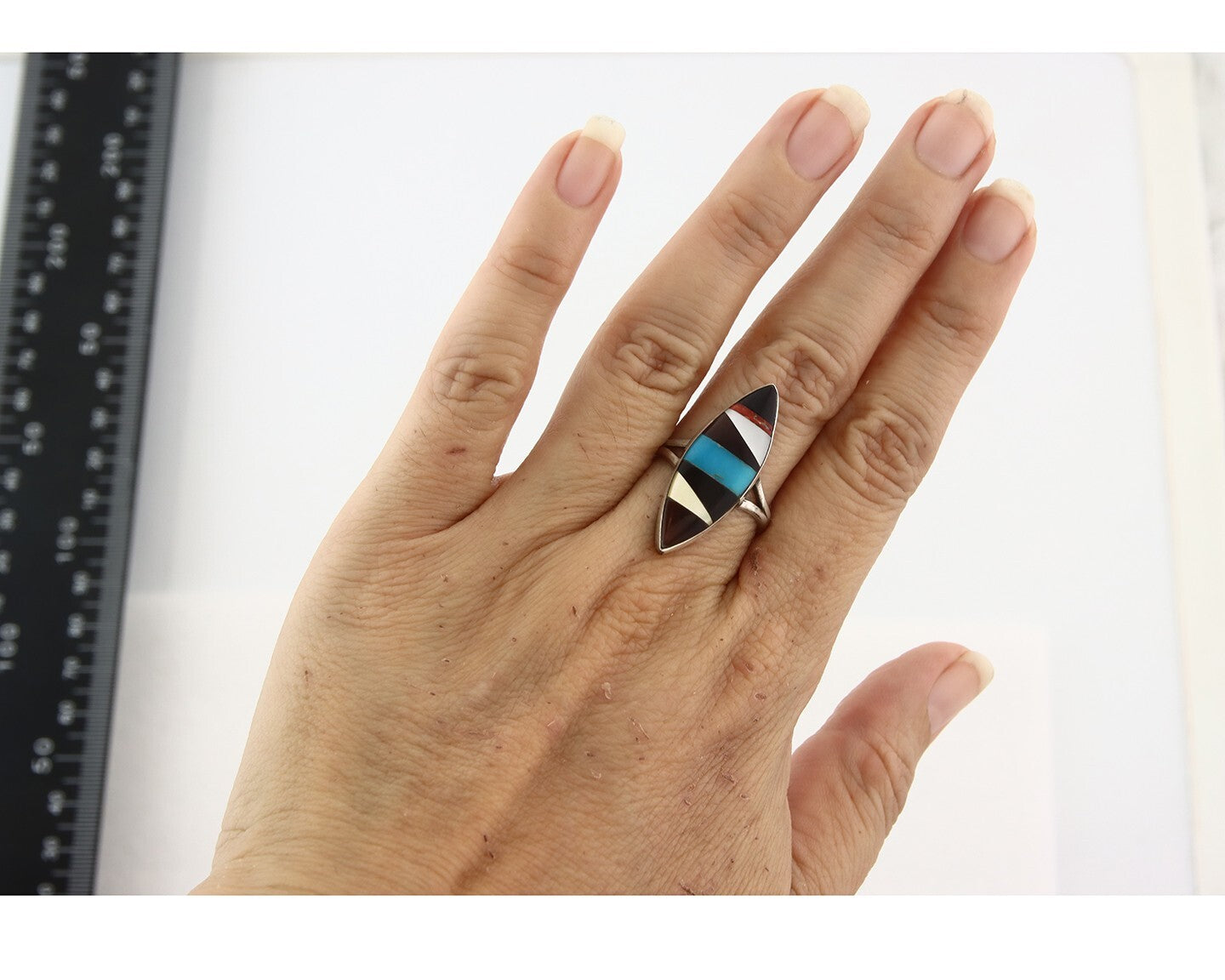 Vintage Zuni Ring 925 Sterling Silver Natural Gemstone Size 7.75