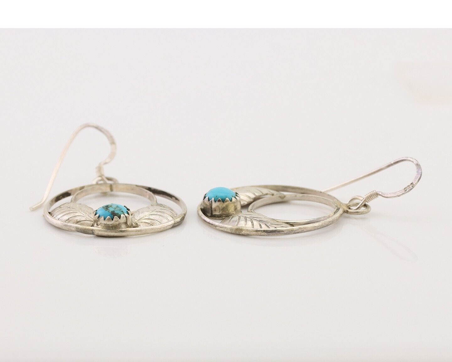 Navajo Handmade Dangle Earrings 925 Silver Blue Turquoise Native Artist C.80's