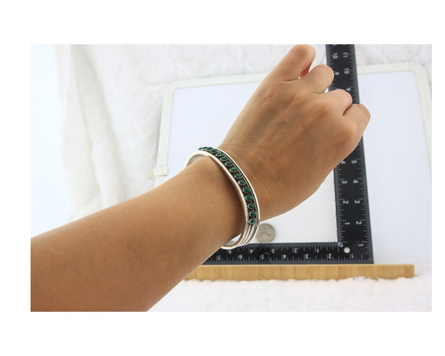 Navajo Cuff Bracelet Sterling Silver Natural Malachite Vintage Signed CC?