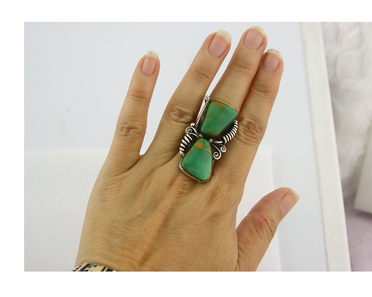 Vintage Navajo Ring 925 Sterling Silver Authentic Manassas Turquoise Size 6.5
