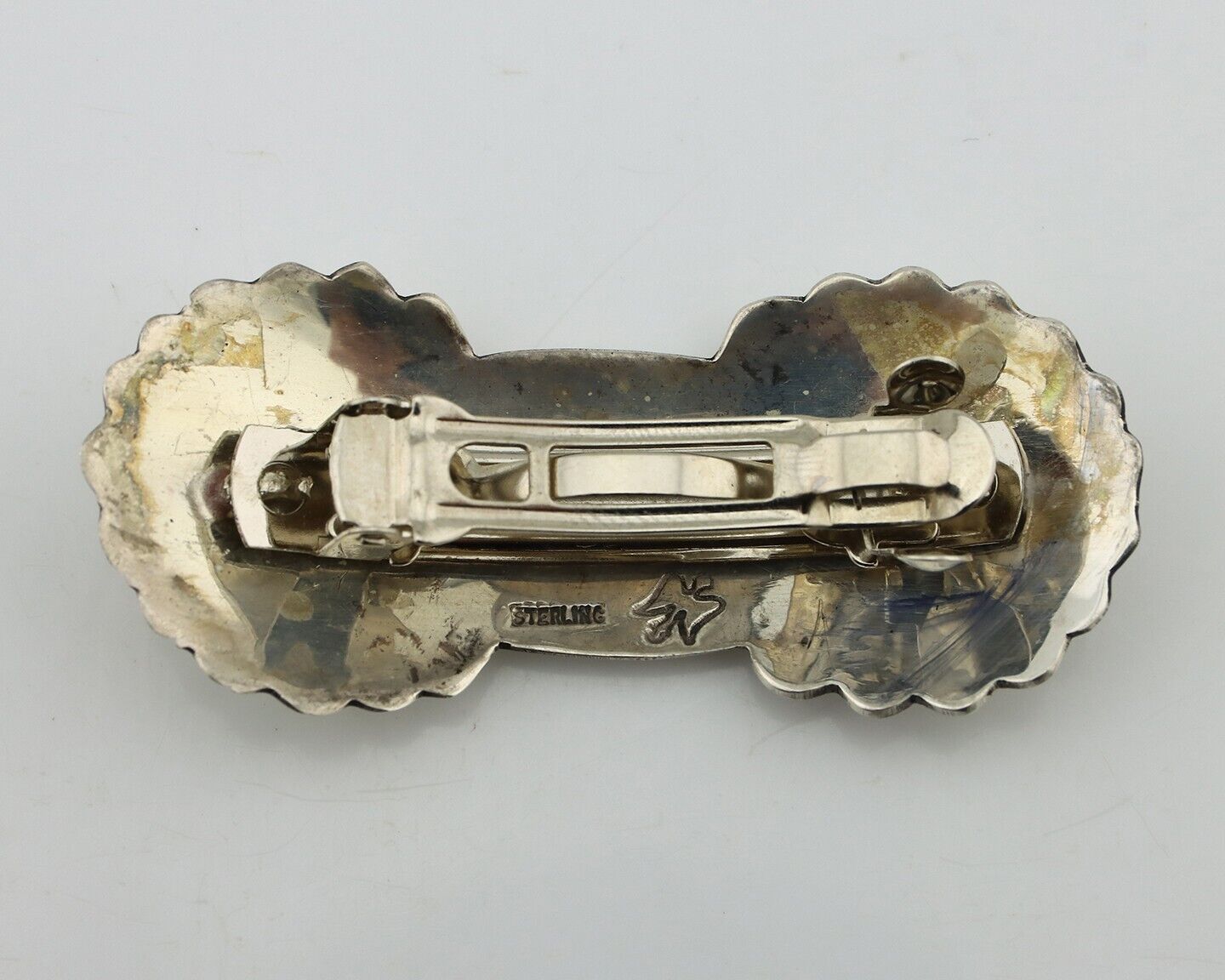 Women's Navajo Hair Clip Hand Stamped 925 Silver Artist Signed C Montoya C.80's