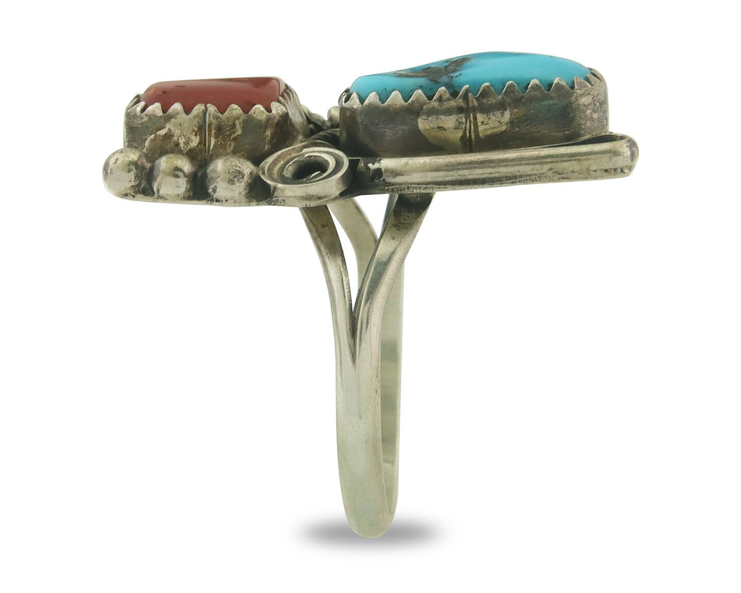 Vintage Navajo Ring 925 Sterling Natural Gemstones Signed Justin Morris Sz 8.0