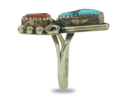 Vintage Navajo Ring 925 Sterling Natural Gemstones Signed Justin Morris Sz 8.0
