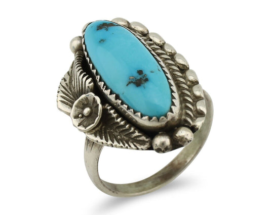 Navajo Ring 925 Silver Sleeping Beauty Turquoise Signed SC C.80's