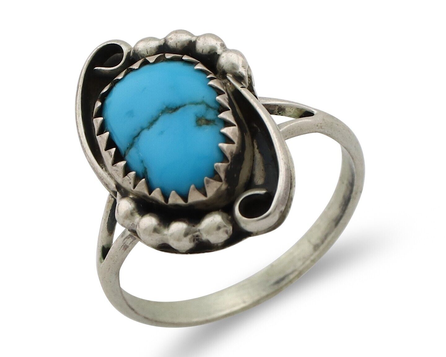 Navajo Ring 925 Silver Blue Turquoise Artist Signed K C.80's