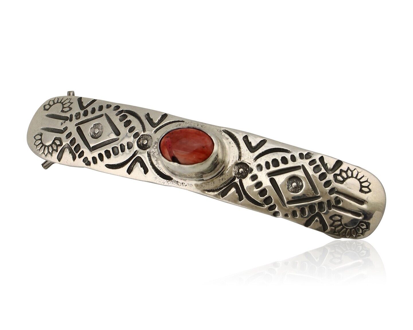 Women Navajo Hair Clip Barrette 925 Silver White Red Spiney Oyster Native Artist