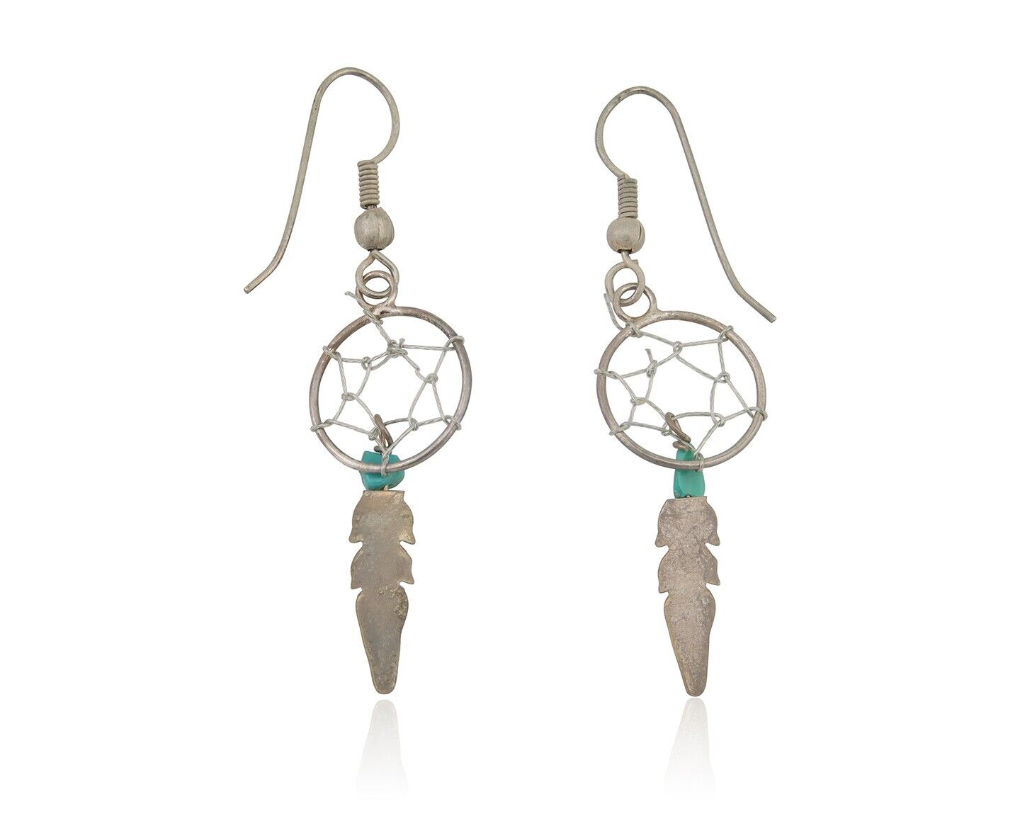 Navajo Dangle Dream Catcher Earrings 925 Silver Blue Turquoise Native Artist C80