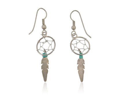 Navajo Dangle Dream Catcher Earrings 925 Silver Blue Turquoise Native Artist C80