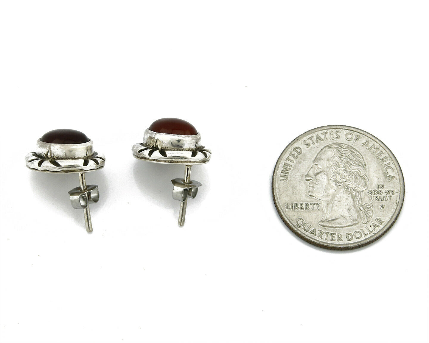 Navajo Hand Stamped Natural Mined Cornelian .925 SOLID Silver Stud Earrings