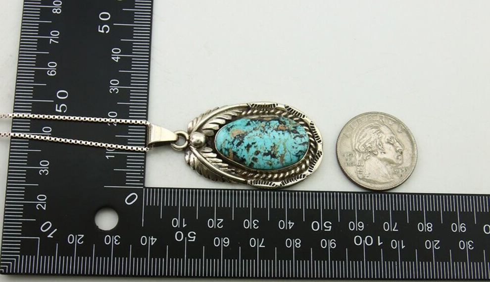 Navajo Necklace 925 Silver Blue Diamond Turquoise Artist Signed Sunrise C.80's