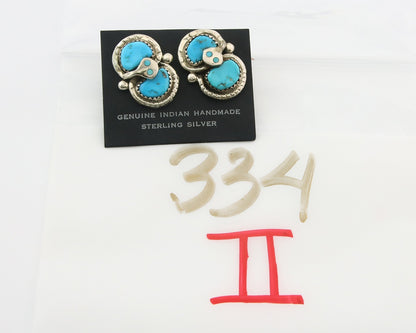 Vintage Zuni Earrings 925 Silver Turquoise Artist Signed Effie Calavasa C.80's
