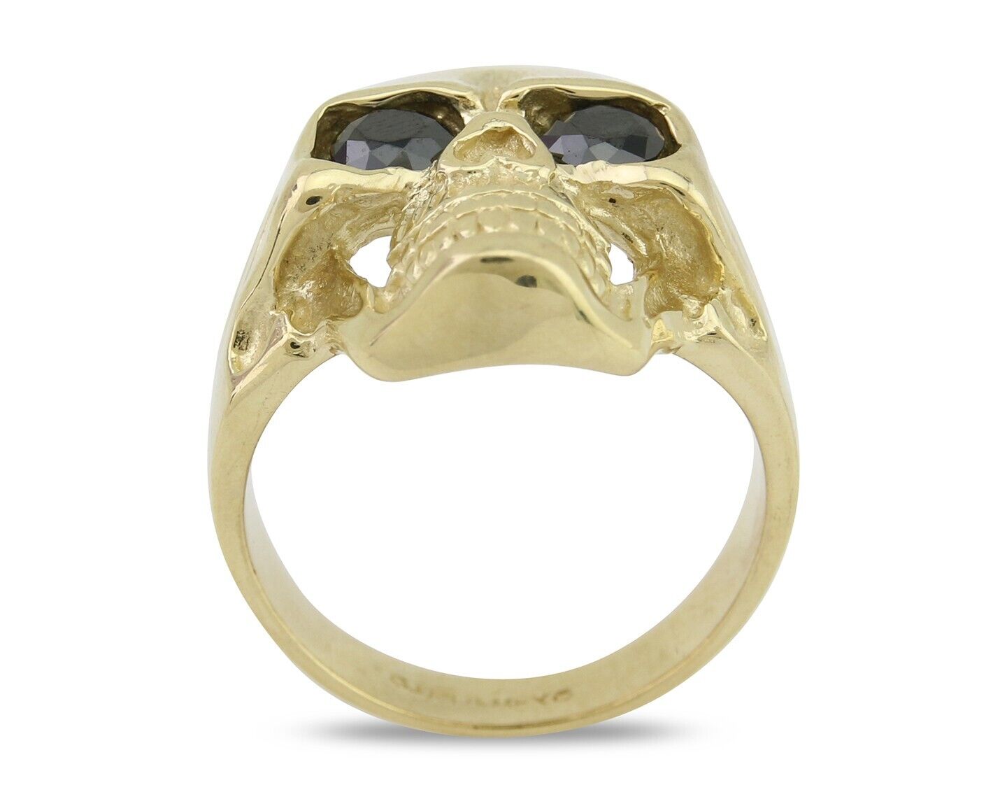 Men 14k SOLID Gold Skull Ring Lab Created Black Onyx Eyes Size 12