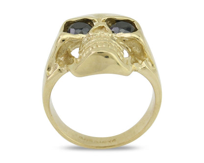 Men 14k SOLID Gold Skull Ring Lab Created Black Onyx Eyes Size 12