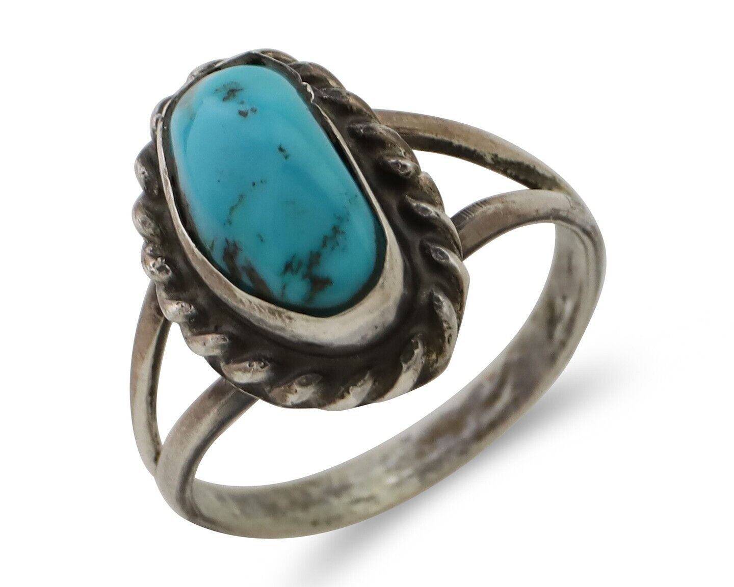 Navajo Ring 925 Silver Kingman Turquoise Native American Artist C.80's