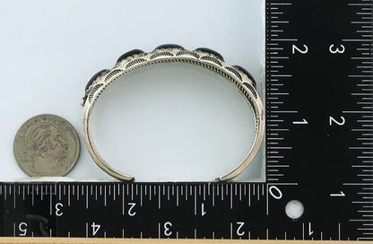 Navajo Cuff Bracelet 925 Sterling Silver Onyx Handmade Vintage Signed H Spencer