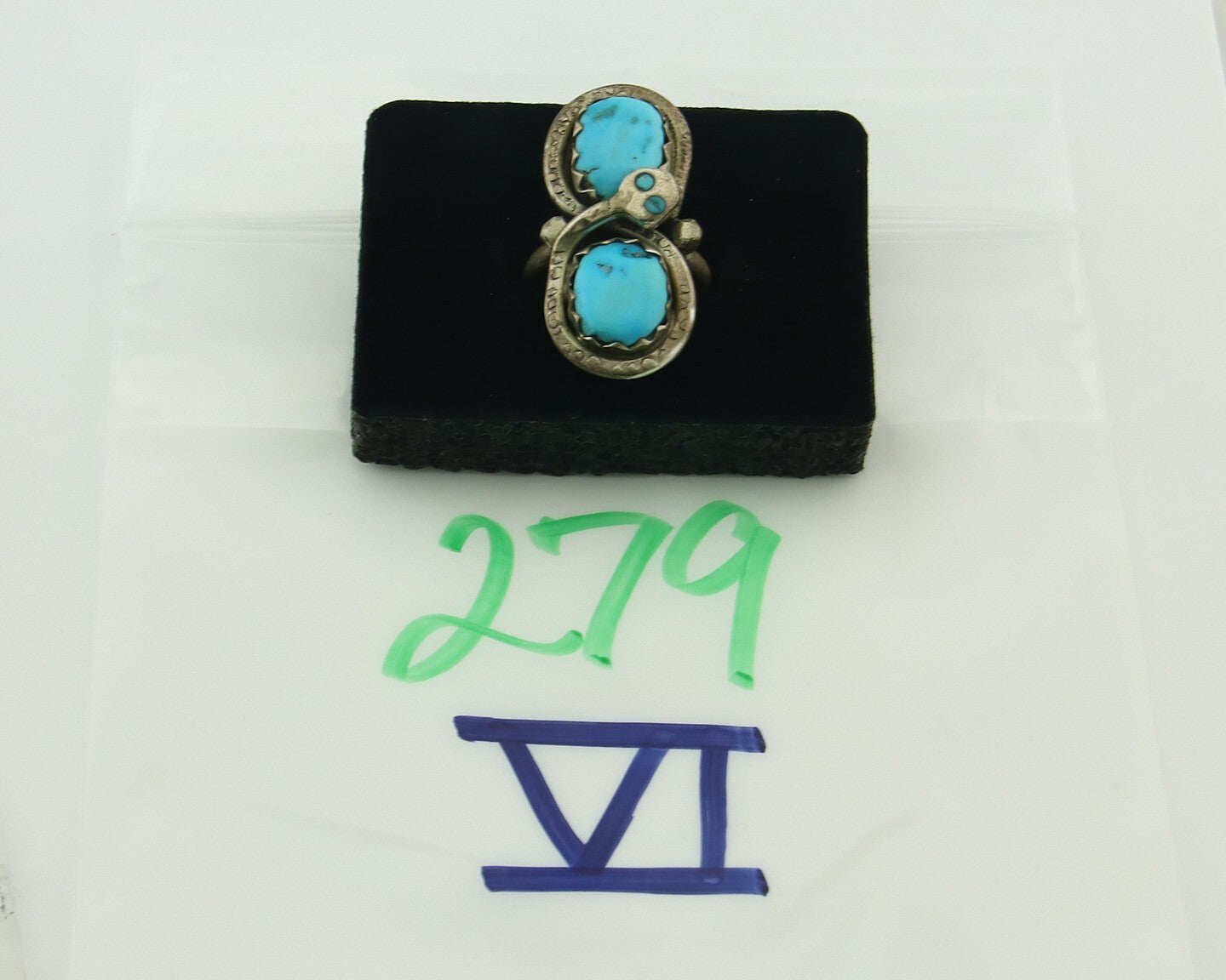 Vintage Zuni Ring 925 Sterling Silver Turquoise Signed Effie C Size 6.5