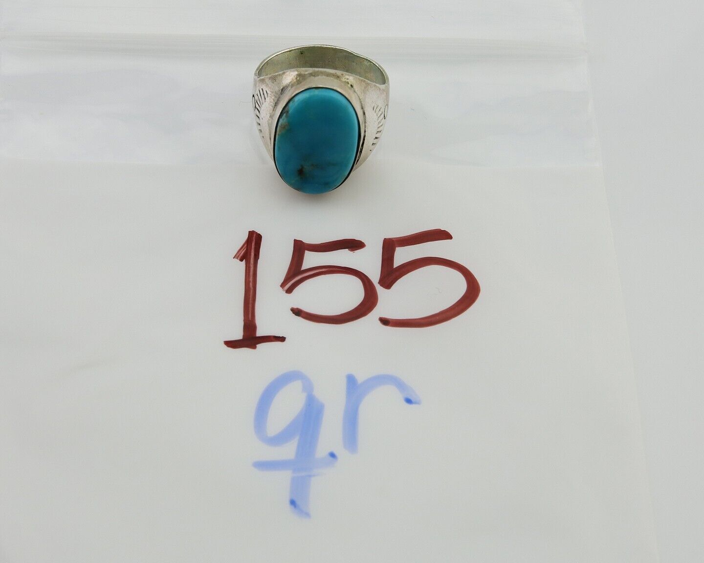 Navajo Hand Stamped Ring 925 Silver Arizona Turquoise Artist C.80's