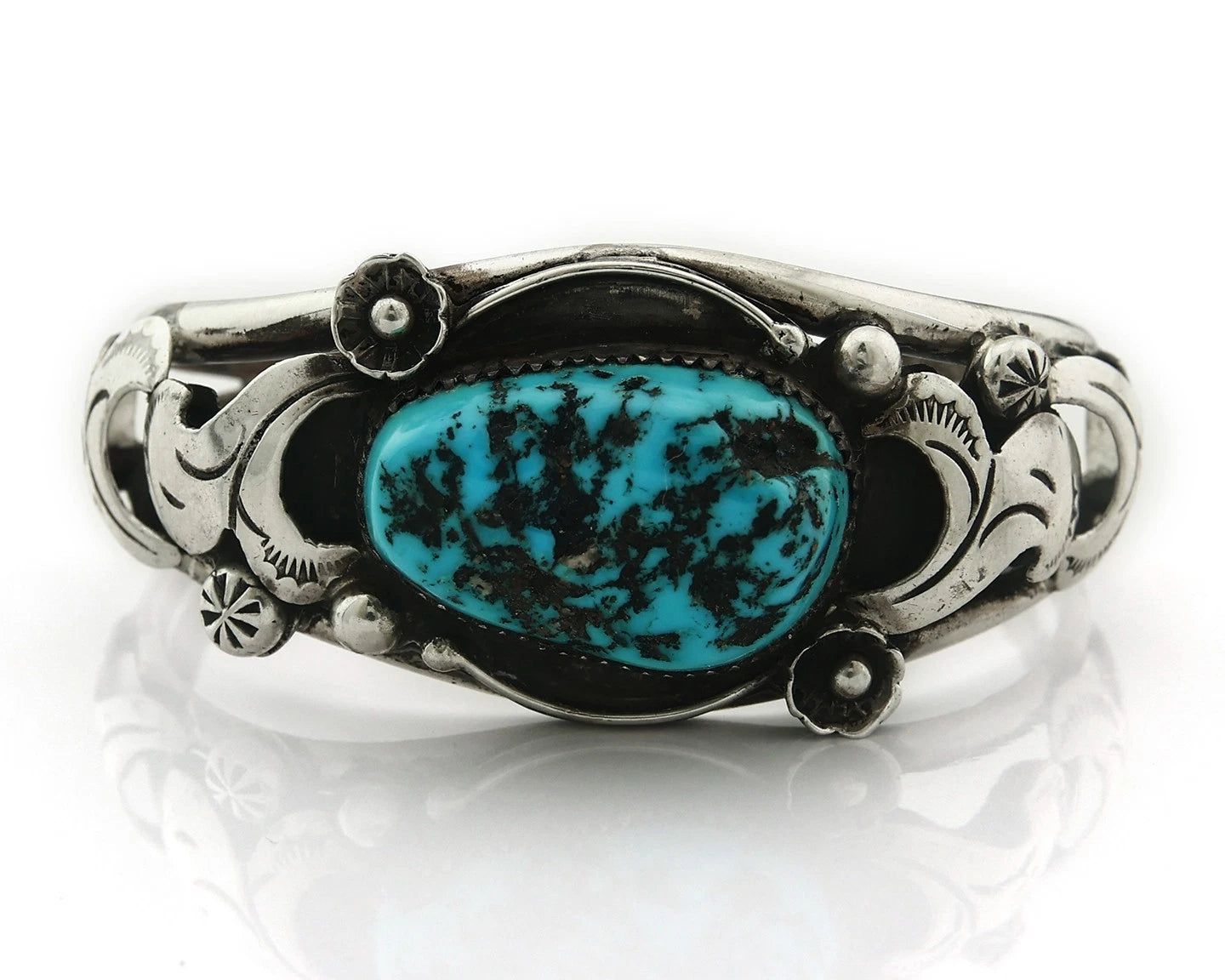 Navajo Cuff Bracelet Sterling Silver Turquoise Vintage Signed S Emerson
