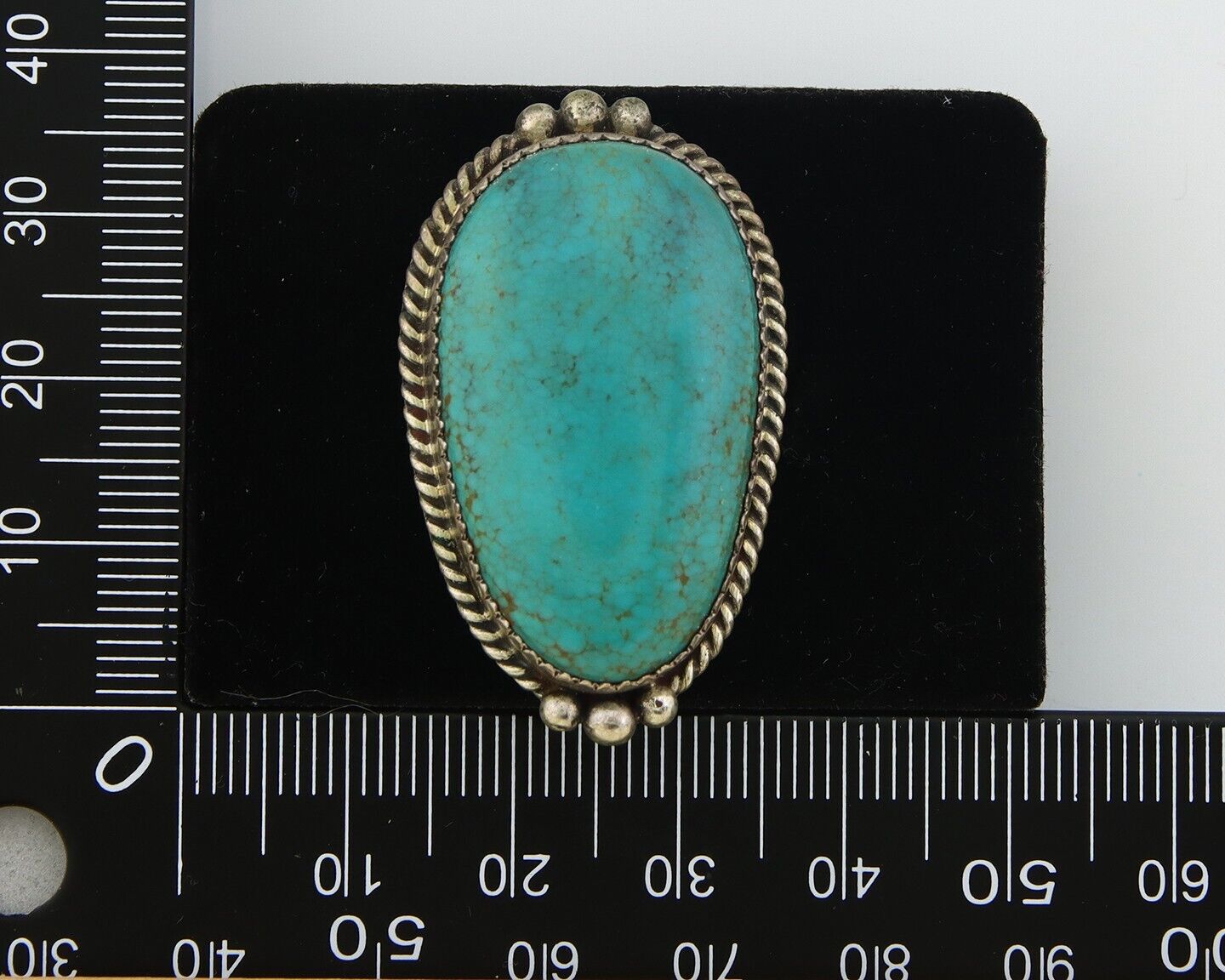 Navajo Ring 925 Sterling Spiderweb Blue Turquoise Native Artist C.80's Size 7.25