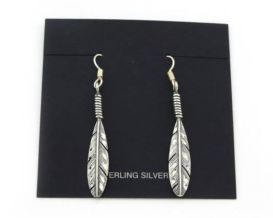 Navajo Eagle Feather Earrings Sterling Silver Dangle Vintage