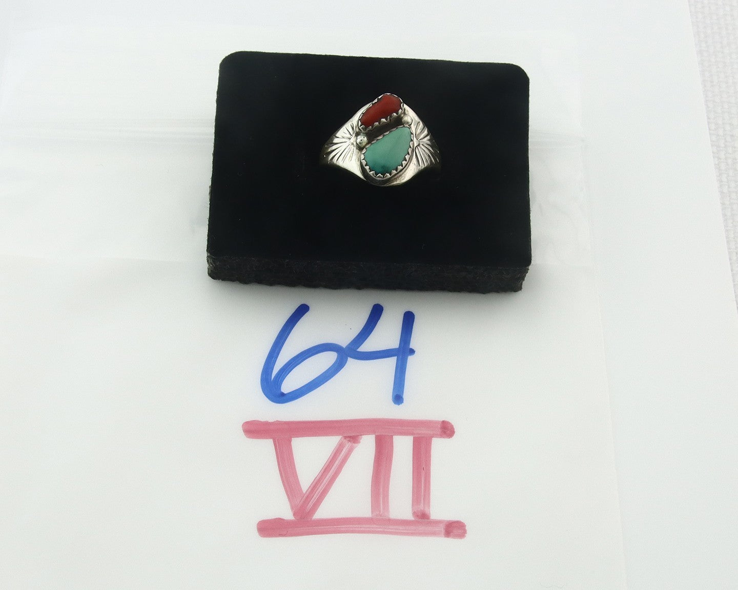 Vintage Navajo Ring 925 Sterling Silver Natural Gemstone Authentic Size 7.75