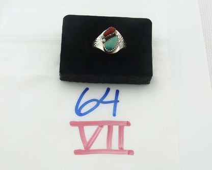 Vintage Navajo Ring 925 Sterling Silver Natural Gemstone Authentic Size 7.75